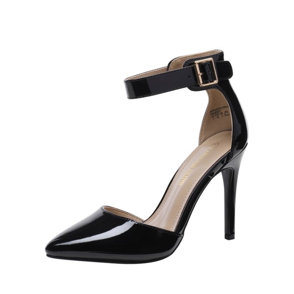 Pointed Toe Ankle Strap Stiletto Pumps - BLACK PAT -  0